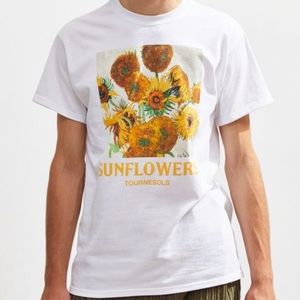 WHITE CREW NECK TEE WITH SUNFLOWER PANTING